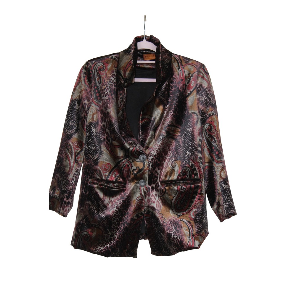 POL Eclectic Whimsigoth Multicolor Velvet Burnout Paisley Animal Print Blazer S